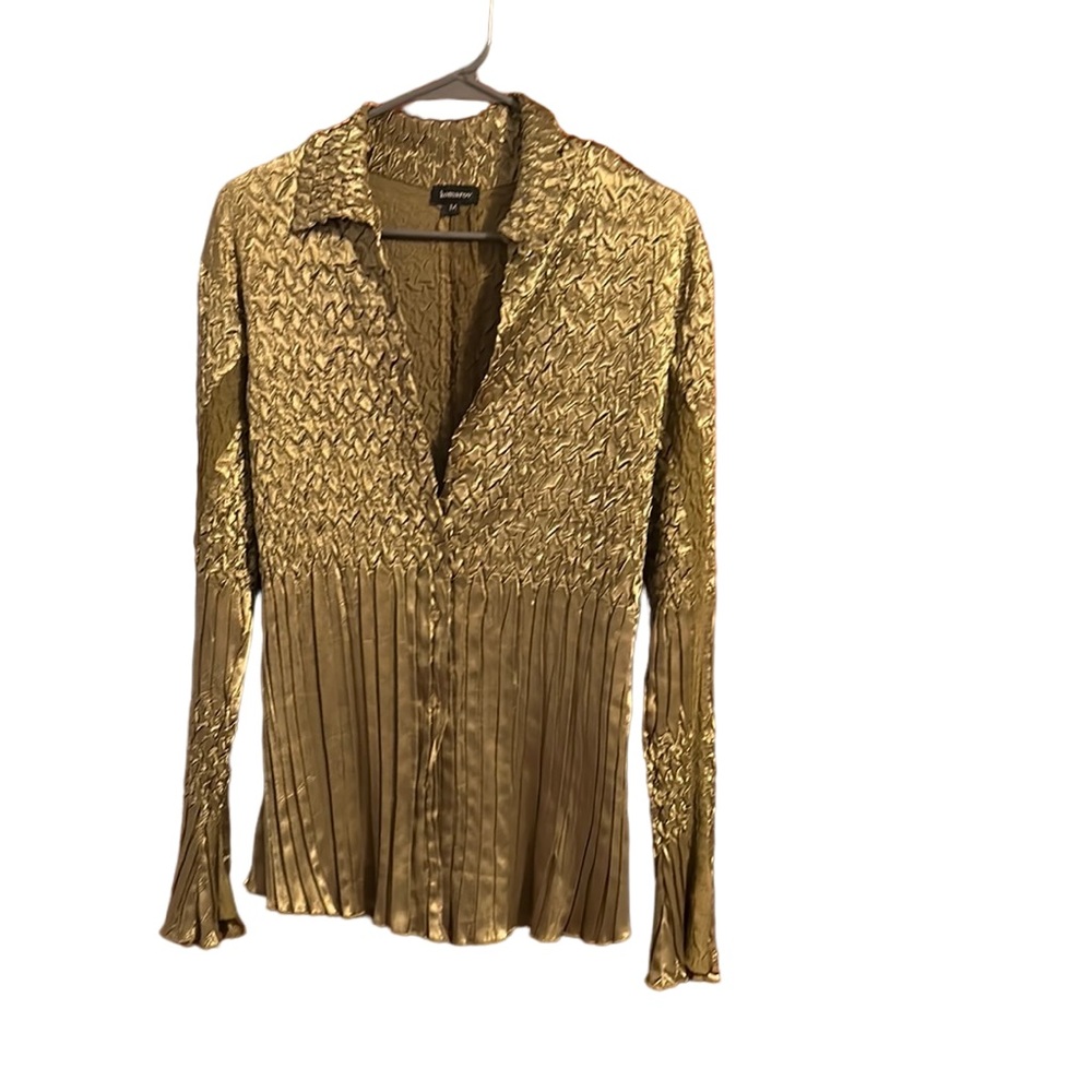 💜💜 Very Gold Long Bell-Sleeved ButtonUp Fancy Top Ladies Size M by Komarov - Picture 2 of 12
